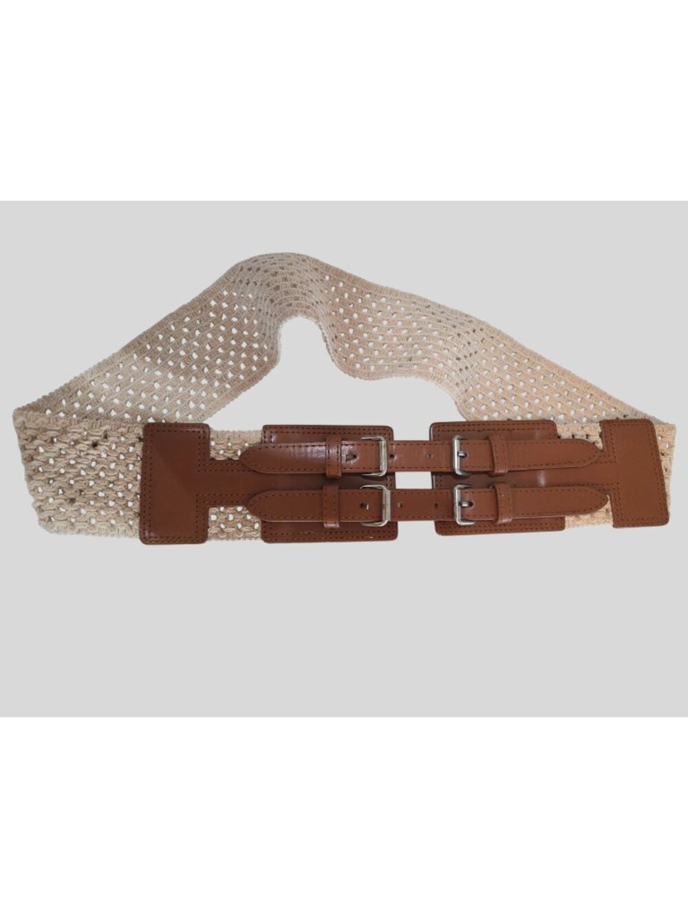 Lakeshore‎ Drive Belt XL Crochet Belt Double Buckle Design Brown Faux Leather